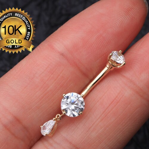 14k Solid Gold Belly Button Ring Navel Piercing Round Shape Etsy