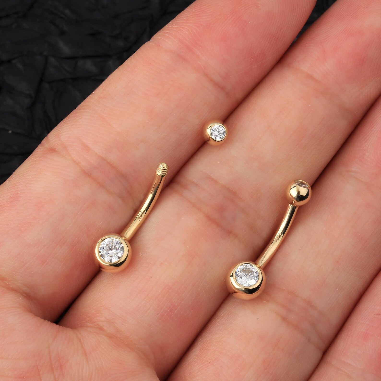 14K Solid Gold Round CZ Belly Button Ring/ Non Dangle Belly Etsy