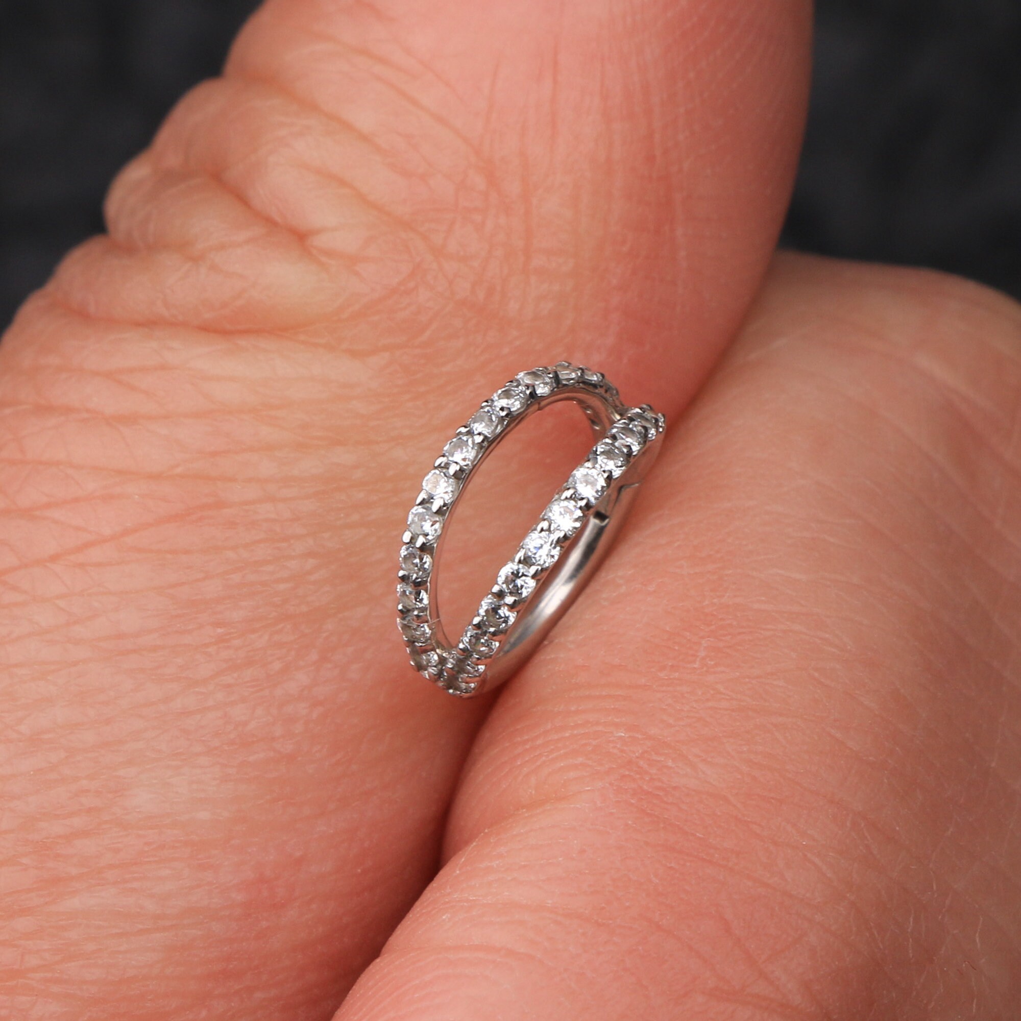 14K Solid Gold 16G Hinged Segment Clear CZ Helix Hoop/ White Etsy