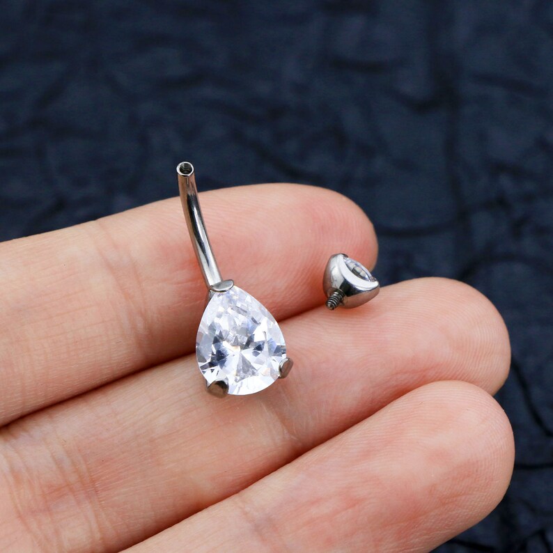 14G Solid Titanium Cubic Zirconia Belly Button Ring/ Navel Etsy