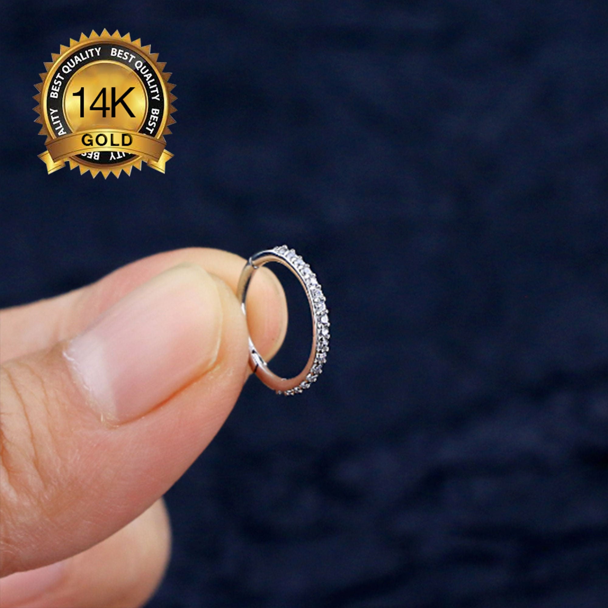 14K Solid Gold Cartilage Hoop Earring/ 14k White Gold Etsy