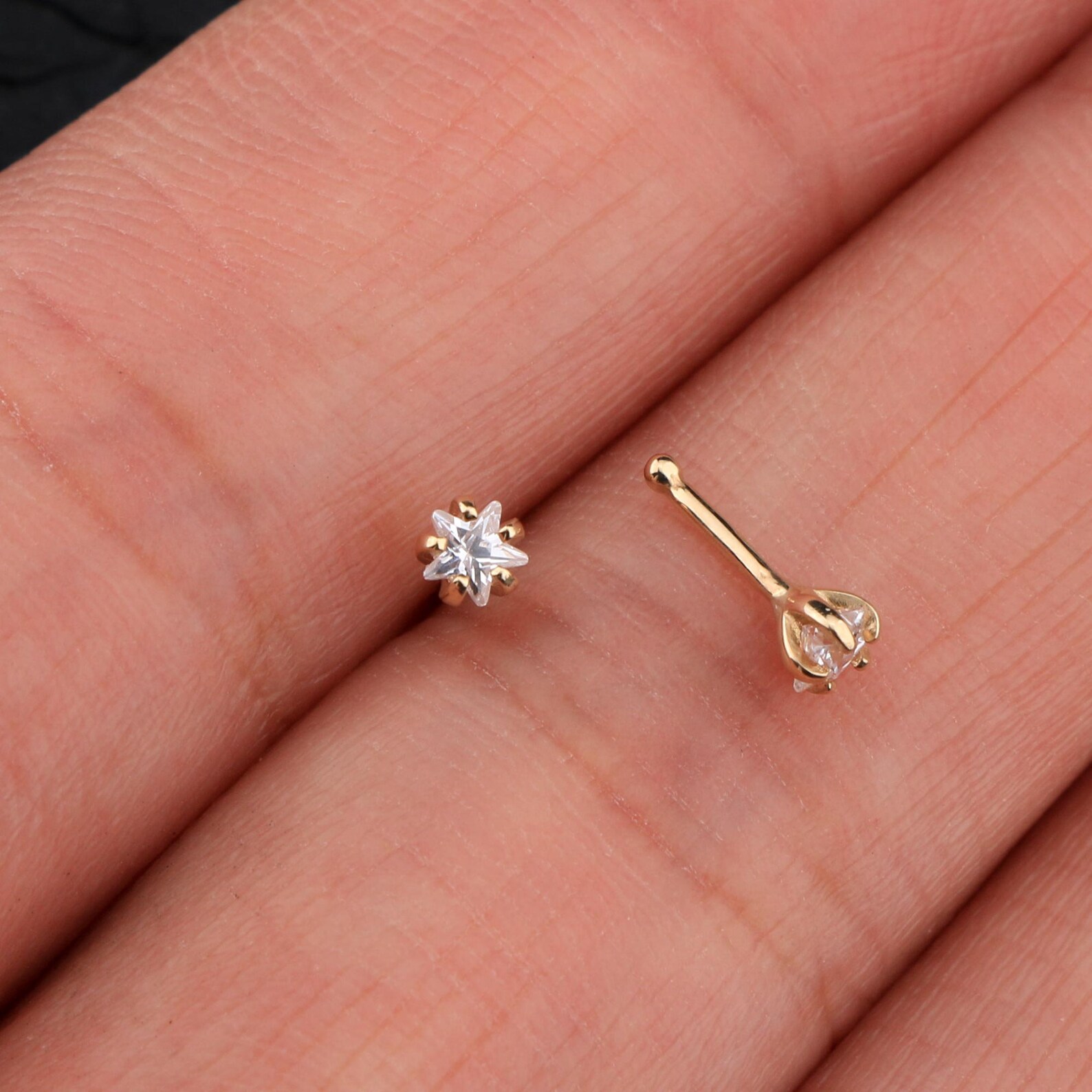 14K Solid Gold Cubic Zirconia 20G Tiny Star Nose Stud/ Gold Etsy