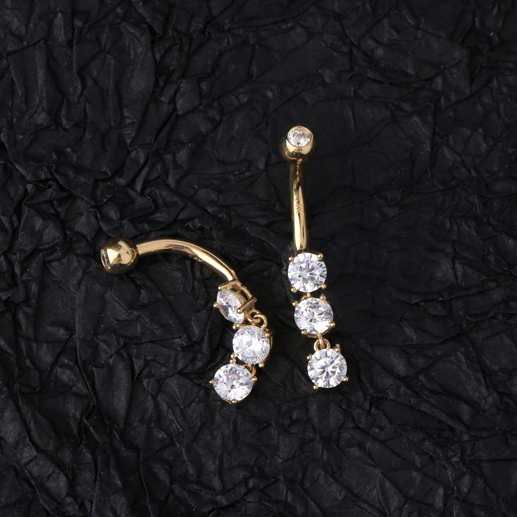 14K Solid Gold CZ Dangle Belly Button Ring/ Dangle Navel Etsy