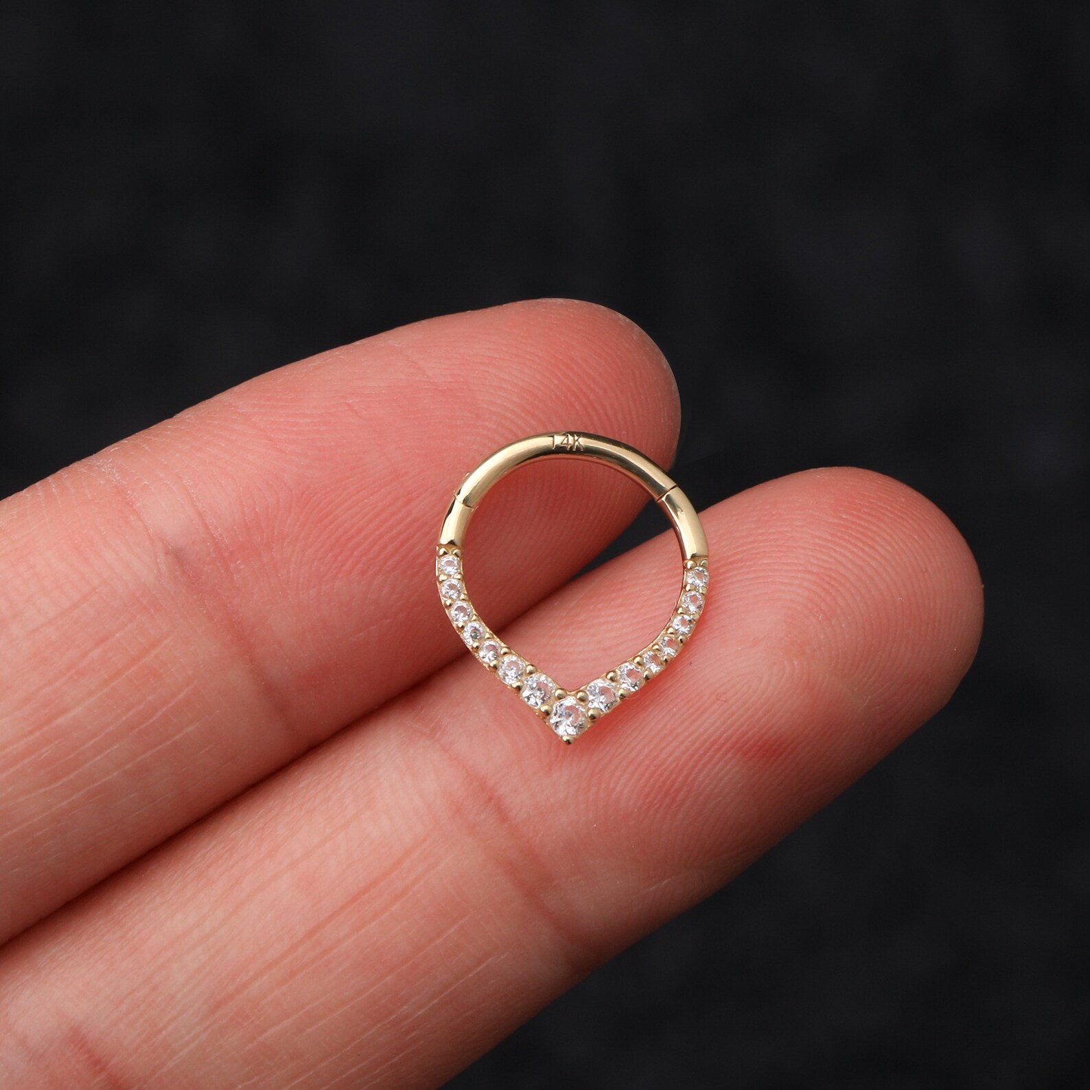 14K Solid Gold 16G CZ Teardrop Septum Ring/ Daith Earring with | Etsy