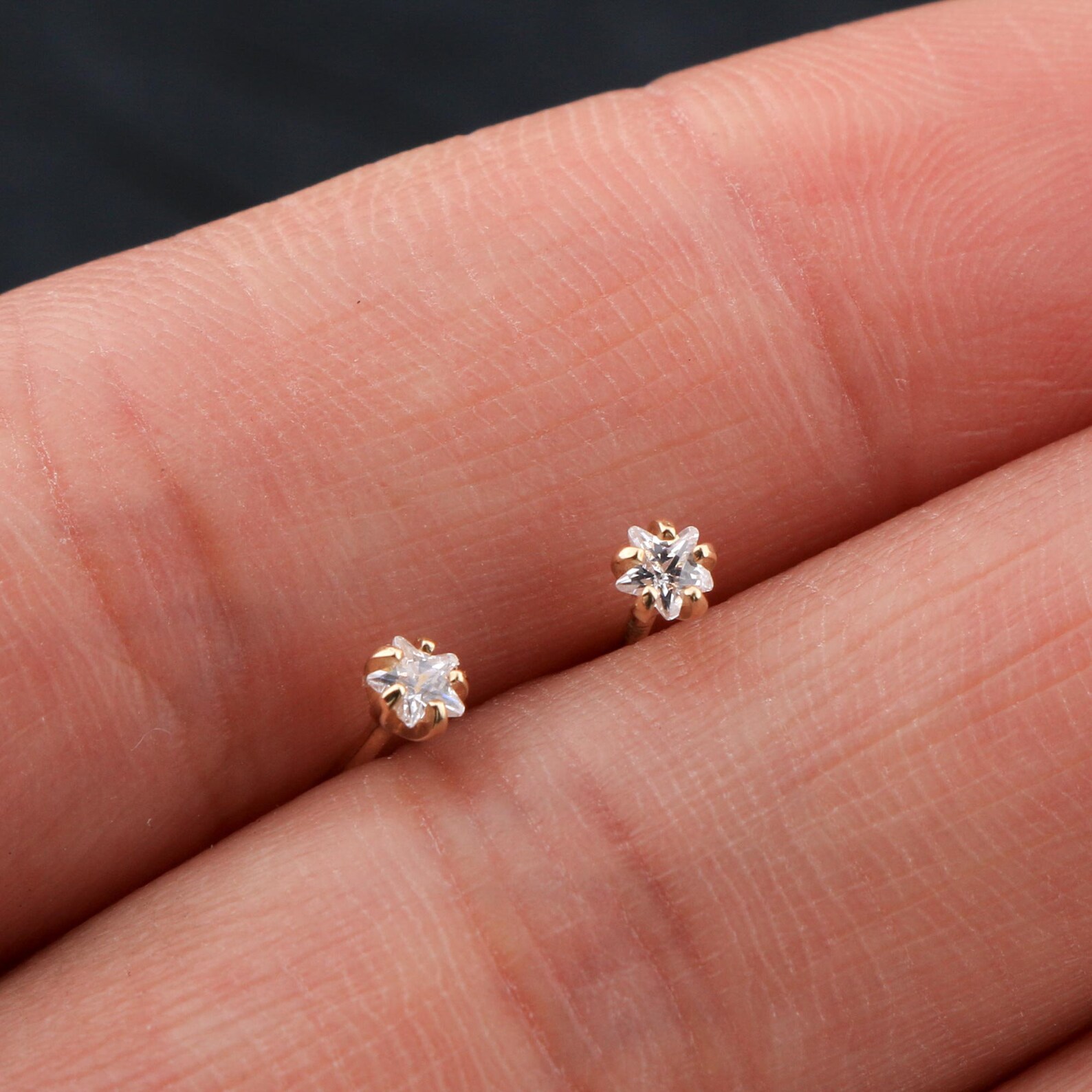 14K Solid Gold Cubic Zirconia 20G Tiny Star Nose Stud/ Gold Etsy