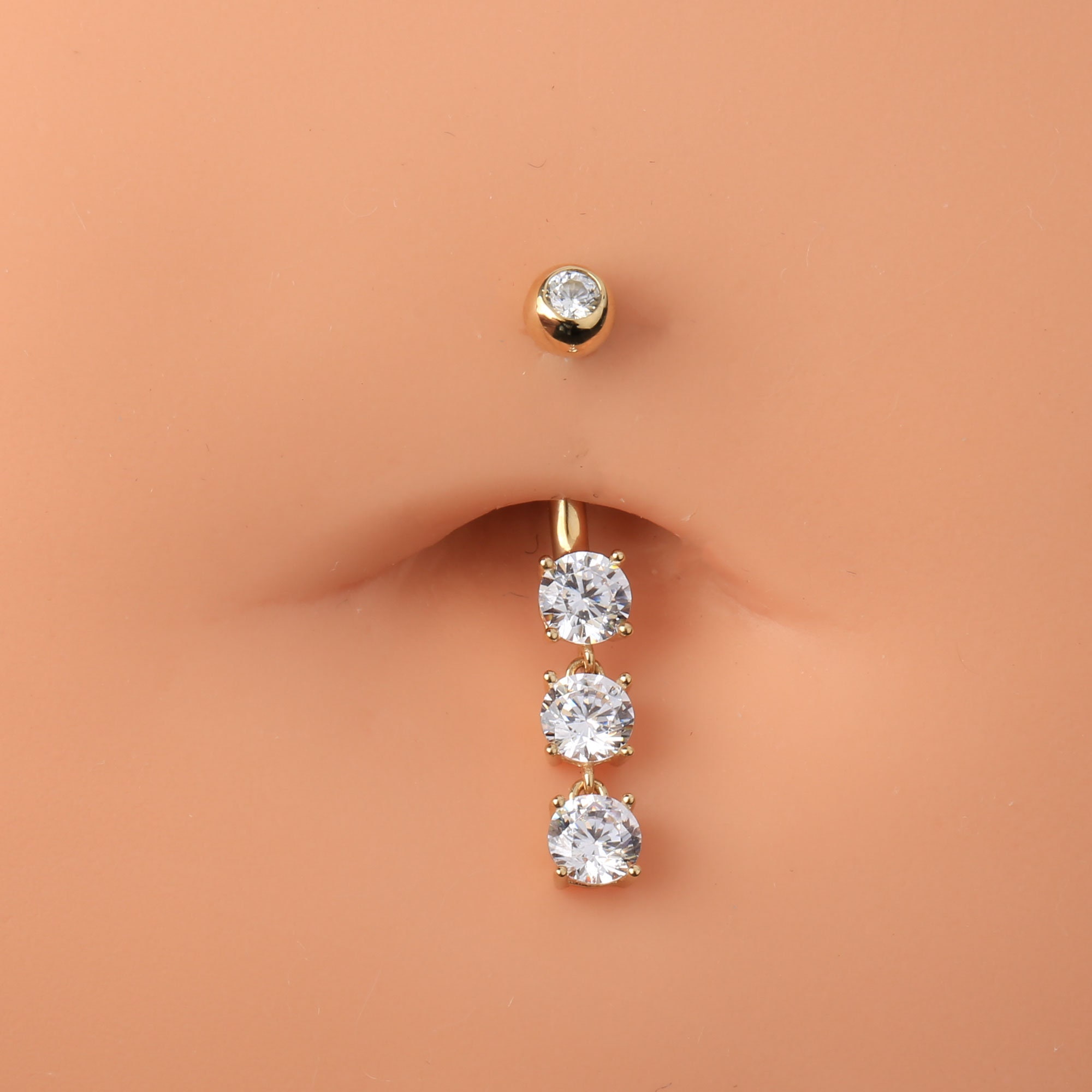14k Solid Gold Cz Dangle Belly Button Ring Dangle Navel Etsy 