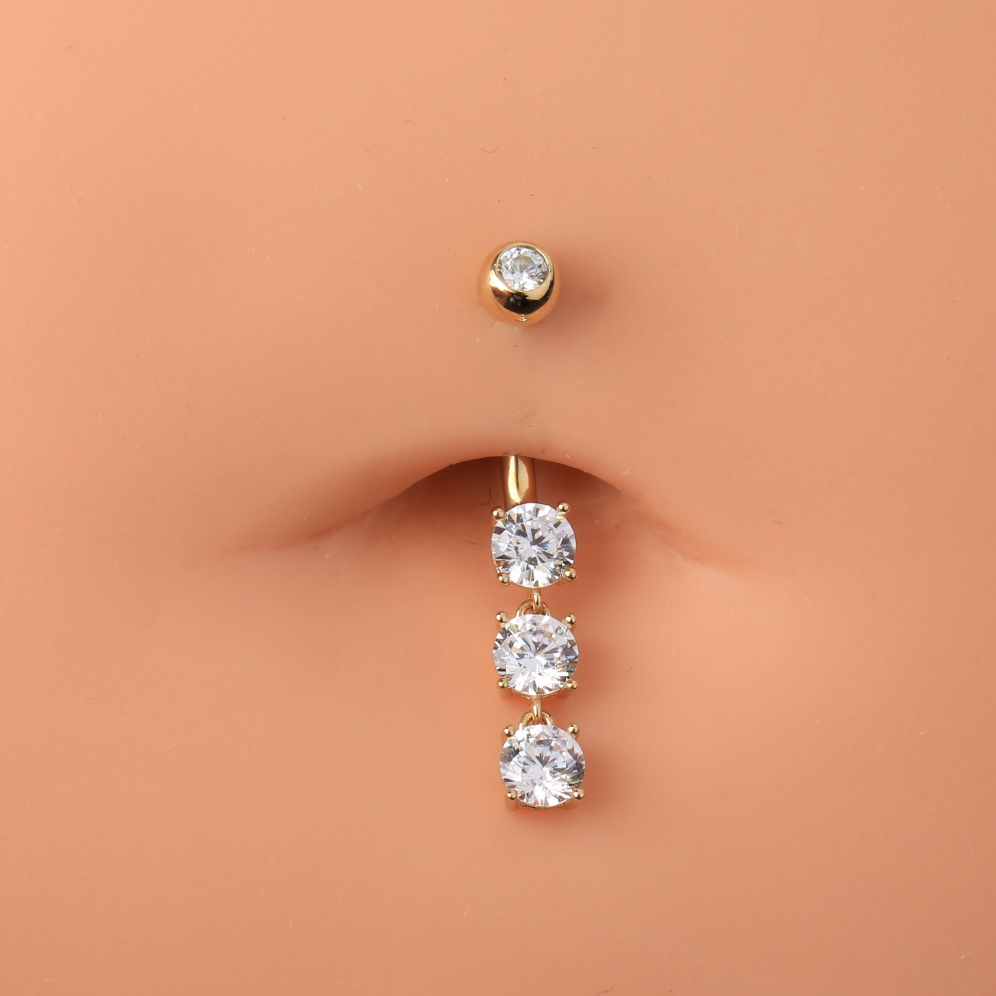 14K Solid Gold CZ Dangle Belly Button Ring/ Dangle Navel Etsy
