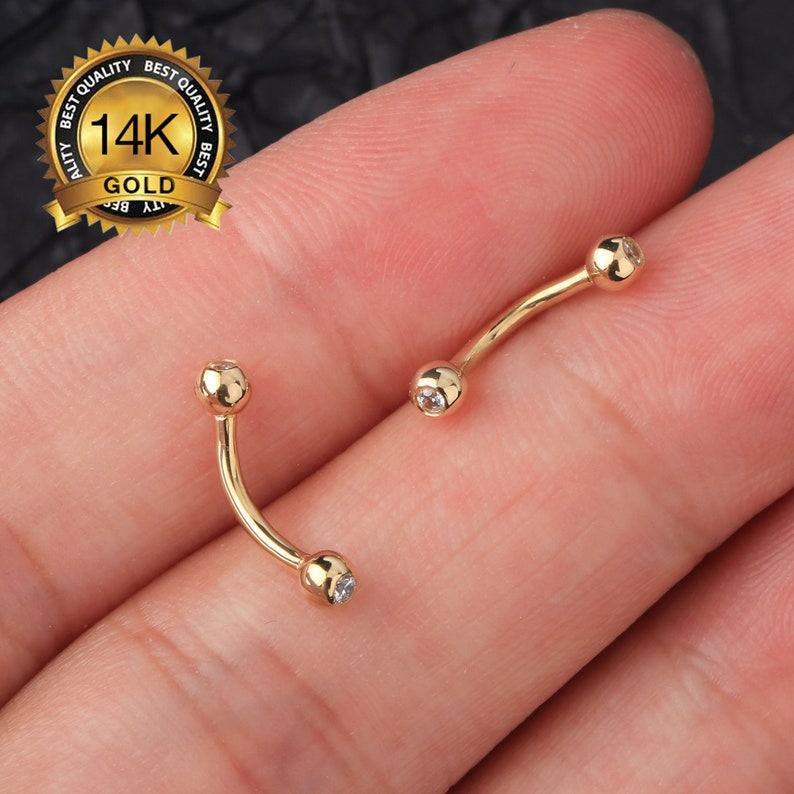 14K Solid Gold Curved Barbell/ Eyebrow Jewelry/16g Rook Etsy