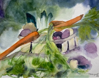 Peinture Aquarelle tableau original « Les Légumes »