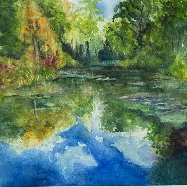 Peinture aquarelle tableau originale Therese Tarsiguel « Giverny »