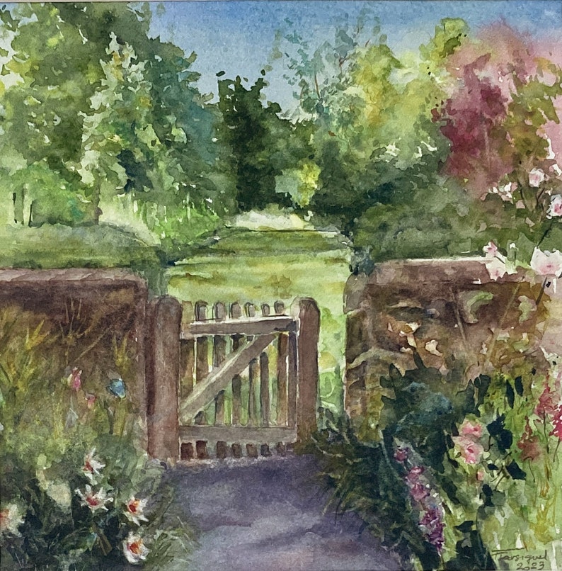 Peinture aquarelle originale le Jardin image 1
