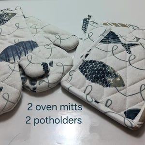 Nautical Potholder & Oven Mitt Set, Handmade Quilted Lakehouse Decor