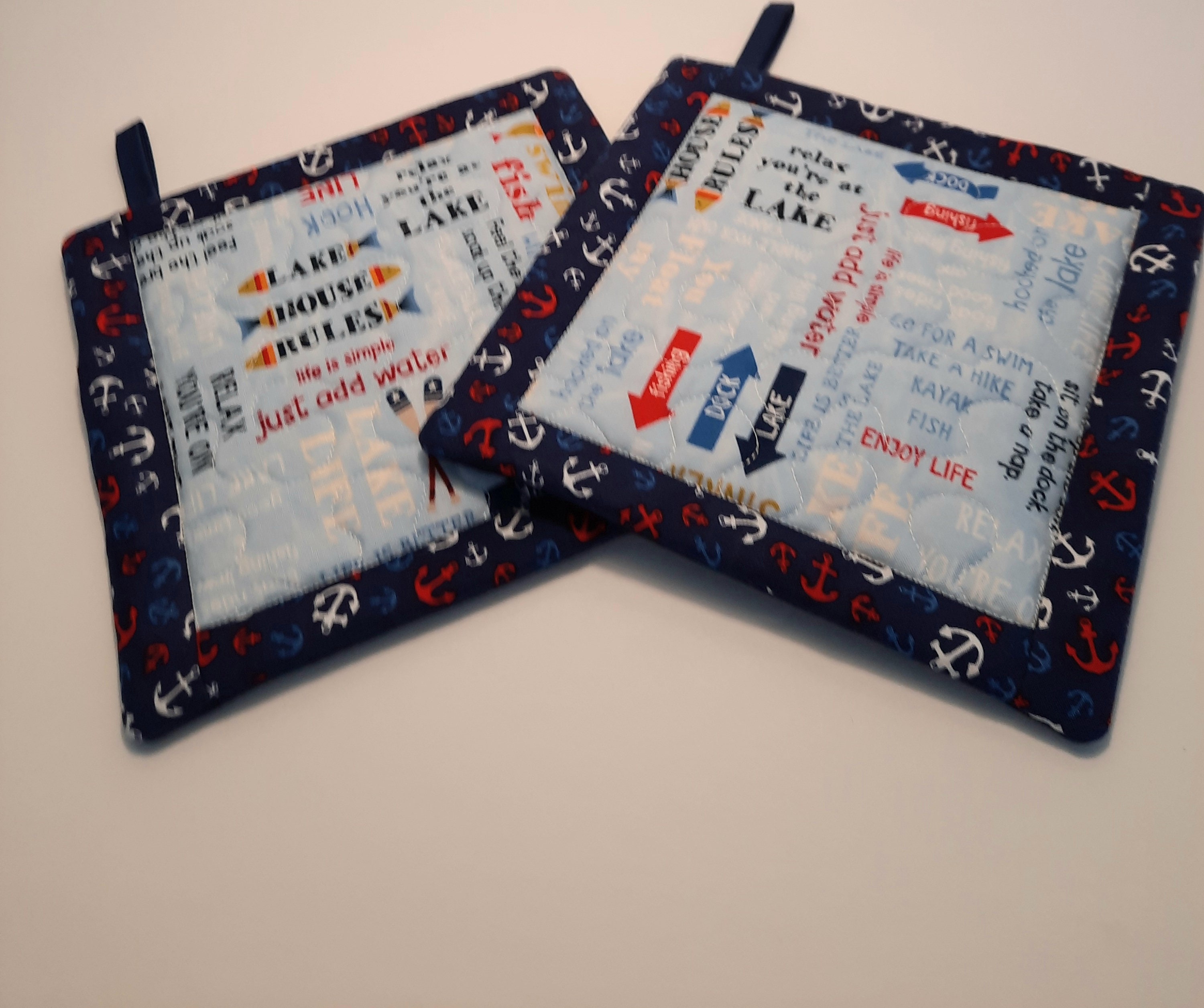 Insulated Quilted Potholders Set of 2 Nautical Potholders Etsy