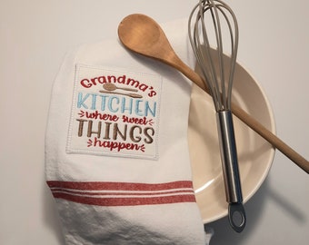 Grandma's Kitchen Towel: Embroidered Cotton Baking Tea Towel