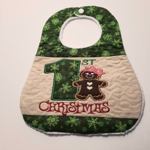 Babys First Christmas Festive Embroidered Bib, Holiday Baby clothes, 1st Christmas baby bib
