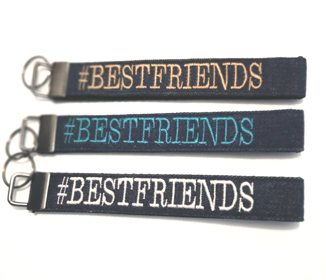 Febs Keychain Upcycled Denim Embroidered Key Fob, Best Friends Gift - Etsy