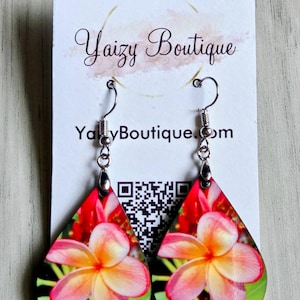 Handmade Pink Plumeria Flower Dangle Earrings