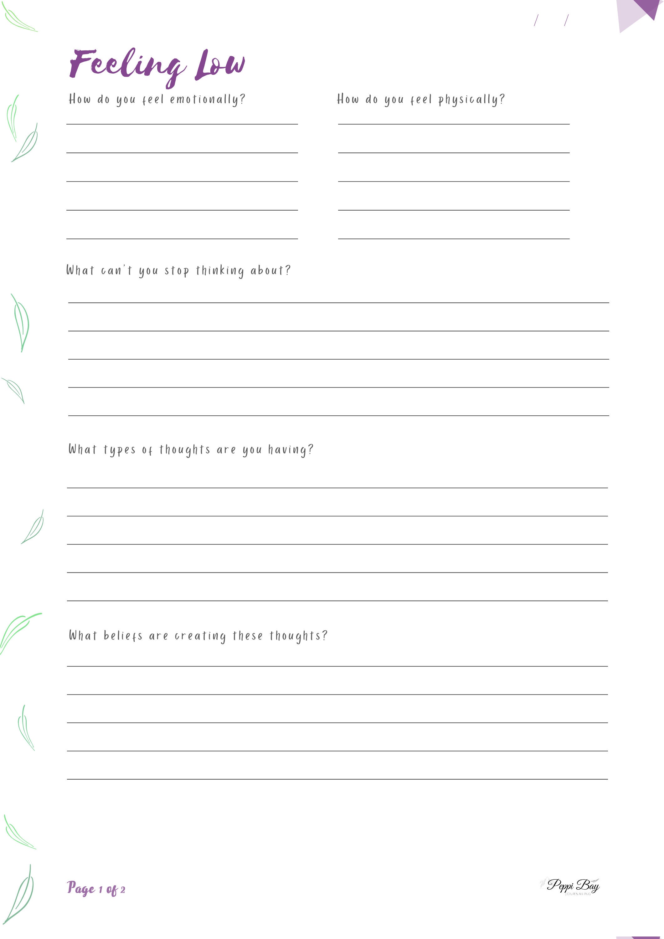 Feeling Low/Depressed Journal Template Pack Reflection | Etsy