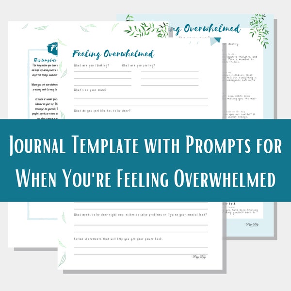 Feeling Overwhelmed Journal Worksheet Journal Prompts, Emotion Processing, Shadow Work, Mental Health Resources