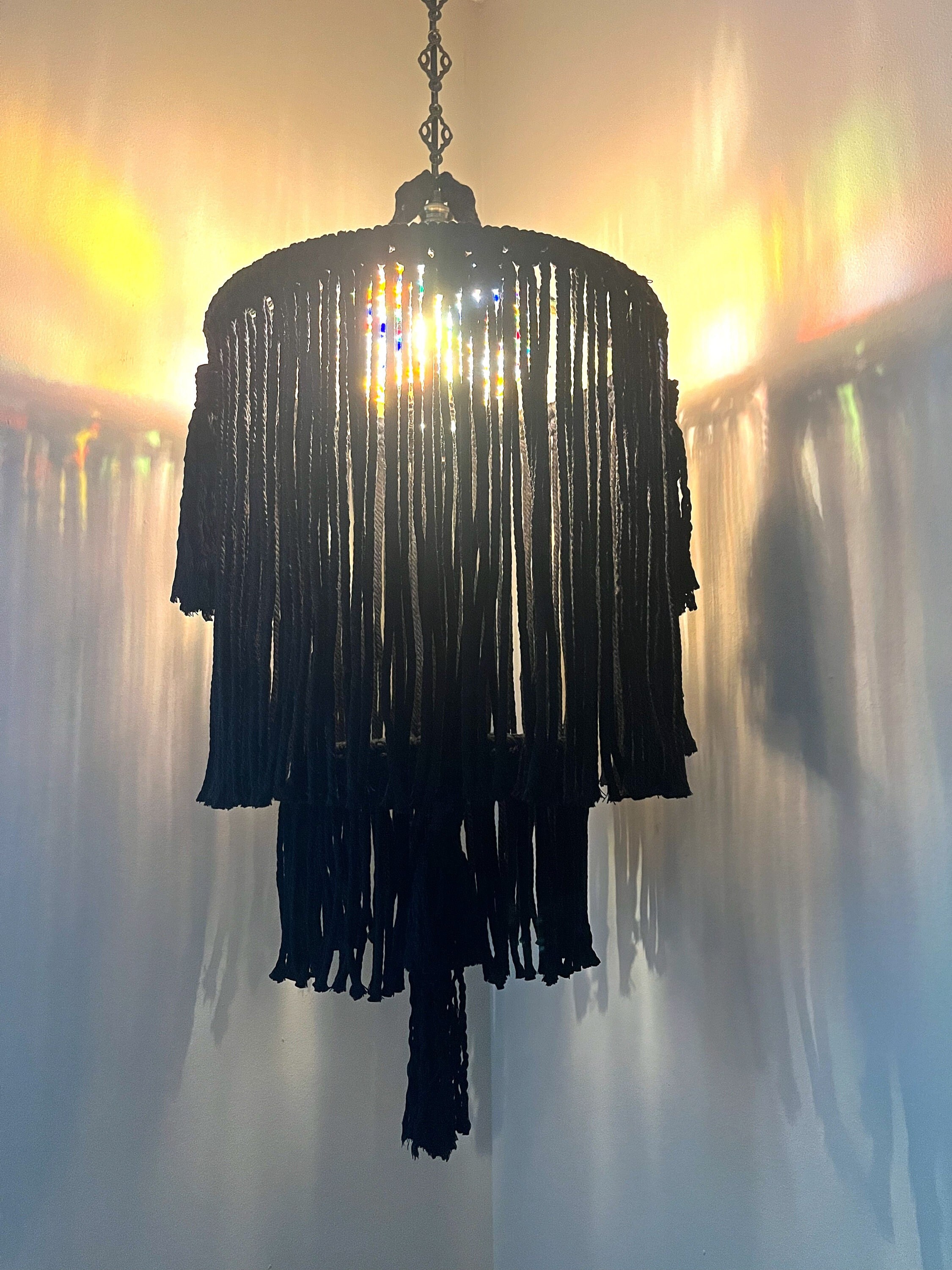 Black fringe chandelier deals