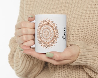 Mandala Coffee Mug, Spiritual Gift, Yoga Lover, 11oz