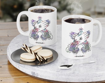 Grateful Hands Coffee Mug – Inspirational Gratitude Gift, Ceramic Cup