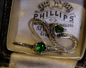 Vintage Style Gothic Snake Earrings Natural Gemstone Sterling Silver S925 Black Spinel Garnet Amethyst Green Chrome Diopside Birthstone