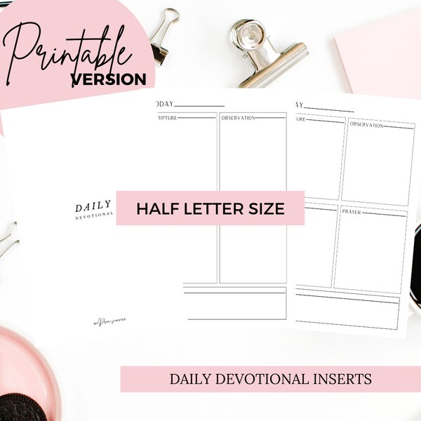 Daily Devotional on 1 page printable half letter inserts