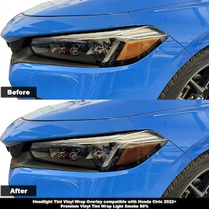 Vinilo para envolver faros delanteros Crux Moto con tinte ahumado claro, superposición del 50 %, compatible con Honda Civic Sedan y Hatch 2022+