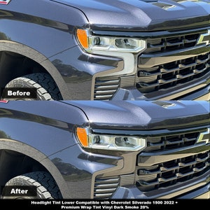 Crux Motorsports Headlight Tint Lower Overlay Dark Smoke 20% for Chevrolet Silverado 1500 2022 +