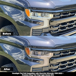 Crux Motorsports Headlight Tint Full Overlay Light Smoke 50% for Chevrolet Silverado 1500 2022 +