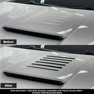 Crux Motorsports Hood Vent Insert Vinyl Wrap Overlays Satin Black compatible with Toyota Tacoma TRD 2024 +