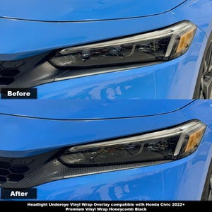 Crux Motorsports Headlight Undereye Vinyl Wrap Overlay Honeycomb Black Compatible with Honda Civic Sedan & Hatch 2022+