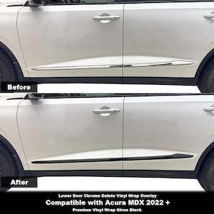 Crux Moto unteren Tür Chrom Delete Vinyl Wrap Overlay - schwarz glänzend | Präzisions-Passform kompatibel mit Acura MDX 2022+