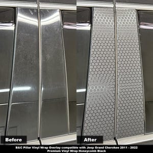 Crux Motorsports B&C Pillar Vinyl Wrap Overlay Honeycomb Black Compatible with Jeep Grand Cherokee 2011 – 2022 WK2