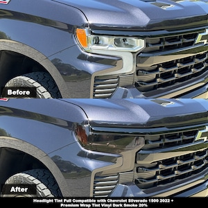 Crux Motorsports Headlight Tint Full Overlay Dark Smoke 20% for Chevrolet Silverado 1500 2022 +