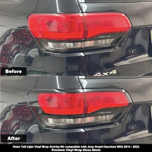 Crux Motorsports Tail Light Outer Only Kit Vinyl Wrap Overlay Gloss Black compatible with Jeep Grand Cherokee 2014 – 2022 WK2