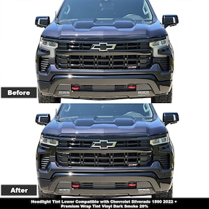 Crux Motorsports Headlight Tint Lower Overlay Dark Smoke 20% for Chevrolet Silverado 1500 2022 +