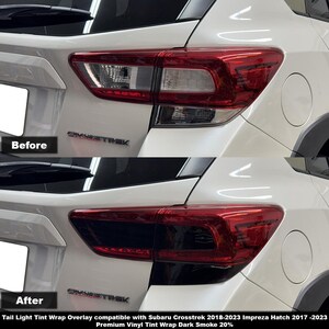 Crux Motorsports Tail Light Tint Vinyl Wrap Overlay Dark Smoke 20% Compatible with Subaru Crosstrek 2018 – 2023 & Impreza Hatch 2017 – 2023