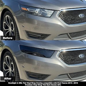 Crux Moto Headlight & DRL Tint Vinyl Wrap Overlay Dark Smoke 20% Compatible with Ford Taurus 2013 – 2019
