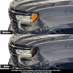 Crux Motorsports Headlight Side Tint Overlay Dark Smoke 20% for Chevrolet Silverado 1500 2022 +