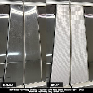 Crux Motorsports B&C Pillar Vinyl Wrap Overlay Grey Carbon Fiber Compatible with Jeep Grand Cherokee 2011 – 2022 WK2