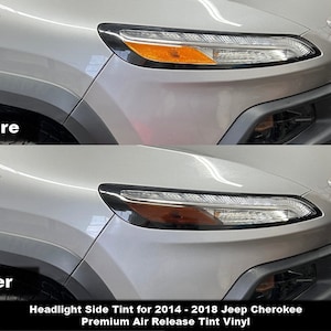 Crux Moto Headlight Tint Overlay  For 2014 - 2018 Jeep Cherokee No Bubbles Air Release Film!