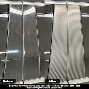Crux Motorsports B&C Pillar Vinyl Wrap Overlay Black Carbon Fiber Compatible with Jeep Grand Cherokee 2011 – 2022 WK2