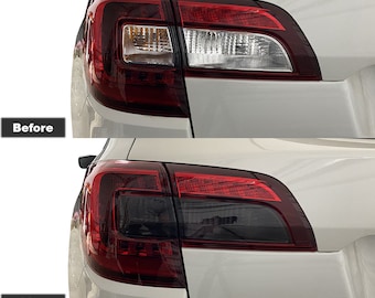 May include: A comparison of a white vehicle tail light before and after applying a dark smoke 20% premium tint vinyl wrap. The top image shows the original red and clear light, while the bottom image shows the darkened, tinted appearance.