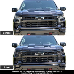 Crux Motorsports Headlight Tint Full Overlay Light Smoke 50% for Chevrolet Silverado 1500 2022 +