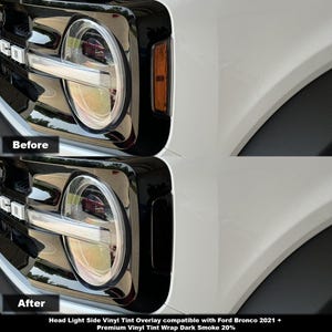 Crux Moto Headlight Side Vinyl Tint Overlay Dark Smoke 20% compatible with Ford Bronco 2021 +