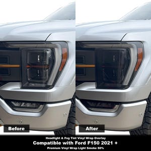 Crux Moto Headlight Front Tint Vinyl Wrap Overlay– Light Smoke 50% | Precision Fit for Ford F150 2021-2023 Tremor, XLT, King Ranch, Platinum