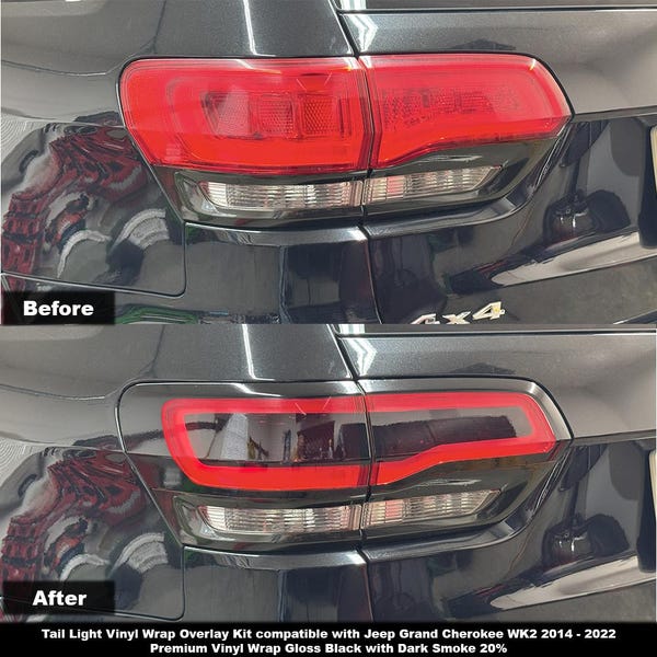 Crux Motorsports Tail Light Vinyl Wrap Overlay Kit | Gloss Black + Dark Smoke 20% | compatible with Jeep Grand Cherokee WK2 2014 – 2022