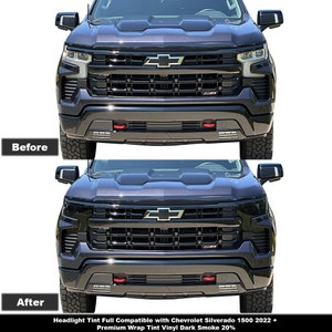 Crux Motorsports Headlight Tint Full Overlay Dark Smoke 20% for Chevrolet Silverado 1500 2022 +